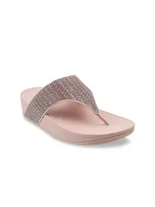 fitflop Beige & Silver-Toned Embellished Casual Flatform Sandals