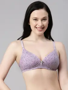 Enamor Women Purple Padded Non-Wired Perfect Plunge T-Shirt Bra With Detachable Straps