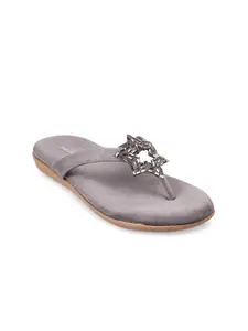 WALKWAY by Metro Women Grey Embellished T-Strap Flats
