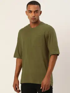 Flying Machine Men Olive Green T-shirt with Chest Pocket
