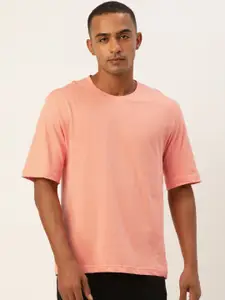 Flying Machine Men Pink Solid Loose T-shirt