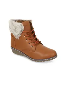 SHUZ TOUCH Tan Brown Wedge Winter Heeled Boots