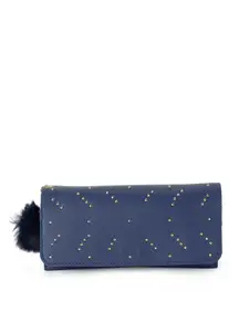 ZEVORA Women Blue & Gold Textured Embellished Two Fold Wallet