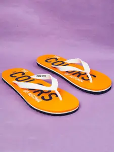 max Women Orange & White Printed Rubber Thong Flip-Flops
