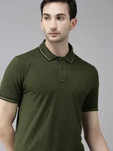 Arrow Sport Men Green Self Design Polo Collar T-shirt