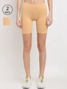 Miaz Lifestyle Women Pack of 2 Beige Skinny Fit Sports Shorts