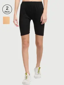 Miaz Lifestyle Women Pack of 2 Black & Beige Cotton Sports Shorts