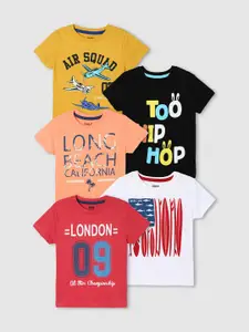 max Boys Pack of 5 Printed Round Neck Cotton T-shirts