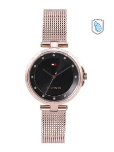 Tommy Hilfiger Women Black Dial & Rose Gold-Toned Straps Analogue Watch TH1782376W