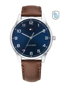 Tommy Hilfiger Men Navy Blue Dial & Brown Leather Strap Analogue Watch TH1791659W