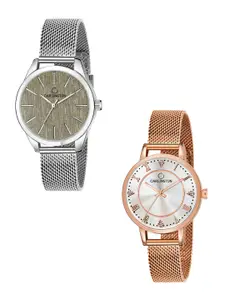 CARLINGTON Women Set of 2 Gold &Silver-Toned Straps Watches CT2001 Silver-CT2013 RoseWhite