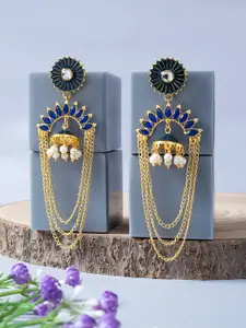 Golden Peacock Blue & Gold-Toned Contemporary Drop Earrings