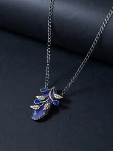 Golden Peacock Blue & Silver-Toned Contemporary Necklace