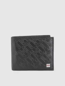 Tommy Hilfiger Men Black Typography Leather Two Fold Wallet