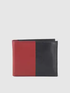 Tommy Hilfiger Men Red & Blue Colourblocked Leather Two Fold Wallet
