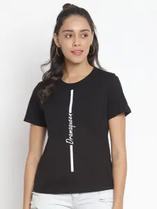 Marc Loire Women Black Typography Printed T-shirt
