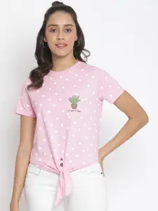 Marc Loire Women Pink Polka Dot Printed T-shirt