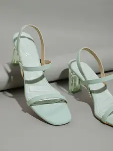 Mast & Harbour Women Mint Green Solid Block Heel Sandals