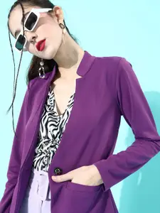 KASSUALLY Women Purple Solid Single-Breasted Canton Blazer