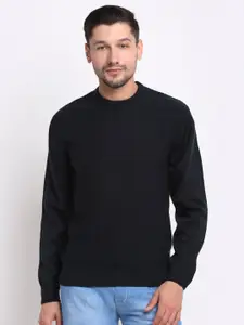 Cantabil Men Charcoal Grey Ribbed Pure Woolen Pullover Sweater