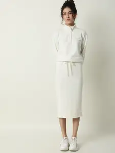 RAREISM Women White Solid Pencil Knee-Length Skirt