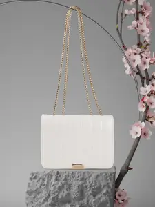 Lino Perros Women White Self-Striped Structured Satchel