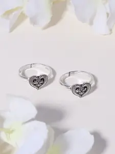 TRISHONA Women Set of 2 Sterling Silver Plated Heart-Shaped Adjustable Toe rings