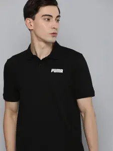 Puma Men Black Solid Essentials Polo Collar T-shirt