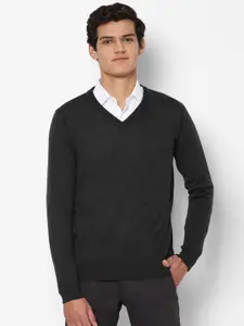 Allen Solly Men Grey Solid Pullover Acrylic Sweater