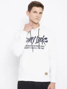 Adobe Men White Printed Hooded Sweatshirt