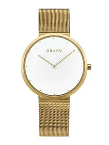 Obaku Women White Brass Embellished Dial & Gold Toned Stainless Steel Straps Analogue Watch