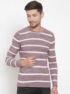 KLOTTHE Men Purple & White Striped Pullover