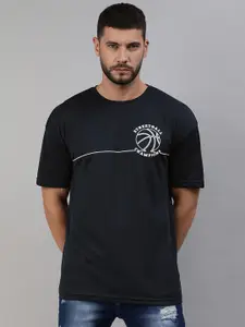 abof Men Navy Blue & White Printed Extended Sleeves T-shirt