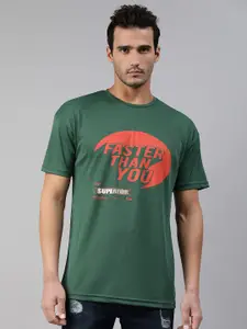 abof Men Green & Red Typography Printed Drop-Shoulder Sleeves T-shirt