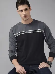 The Roadster Lifestyle Co Men Grey & Black Colourblocked Sweatshirt
