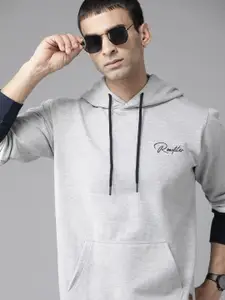 The Roadster Lifestyle Co Men Grey Melange Solid Hooded Sweatshirt