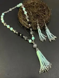 ASMITTA JEWELLERY Turquoise Blue & Silver Toned Necklace Set