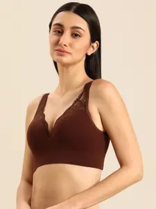 Wacoal Brown Serena Solid Lightly Padded Lace Bra All Day Comfort