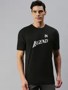 abof Men Black Typography Printed Round-Neck Casual T-shirt
