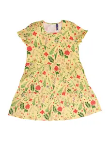 YK Yellow & Red Floral A-Line Dress