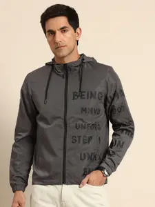 Being Human Typography Printed Open Front Hooded Jacket
