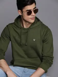 Allen Solly Men Olive Green Solid Hooded Sweatshirt