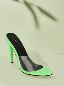Bruno Manetti Green & Black Colourblocked Peep Toe Leather Stiletto