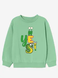 Naughty Ninos Boys Sea Green Printed Sweatshirt