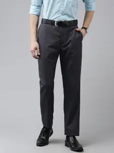 Park Avenue Men Navy Blue Solid Mid-Rise Formal Trousers