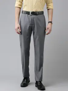 Park Avenue Men Grey Smart Fit Solid Mid Rise Formal Trousers
