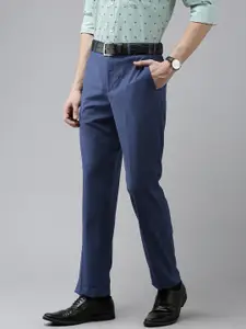 Park Avenue Men Navy Blue Smart Fit Solid Mid Rise Formal Trousers