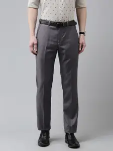 Park Avenue Men Dark Grey Solid Mid-Rise Formal Trousers