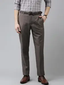 Park Avenue Men Brown Smart Fit Solid Mid Rise Formal Trousers