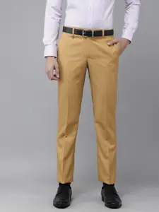 Park Avenue Men Beige Self Design Smart Fit Trousers